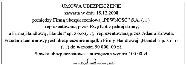 Poniżej przytoczono fragmenty umowy ubezpieczenia, podpisanej pomiędzy dwoma 